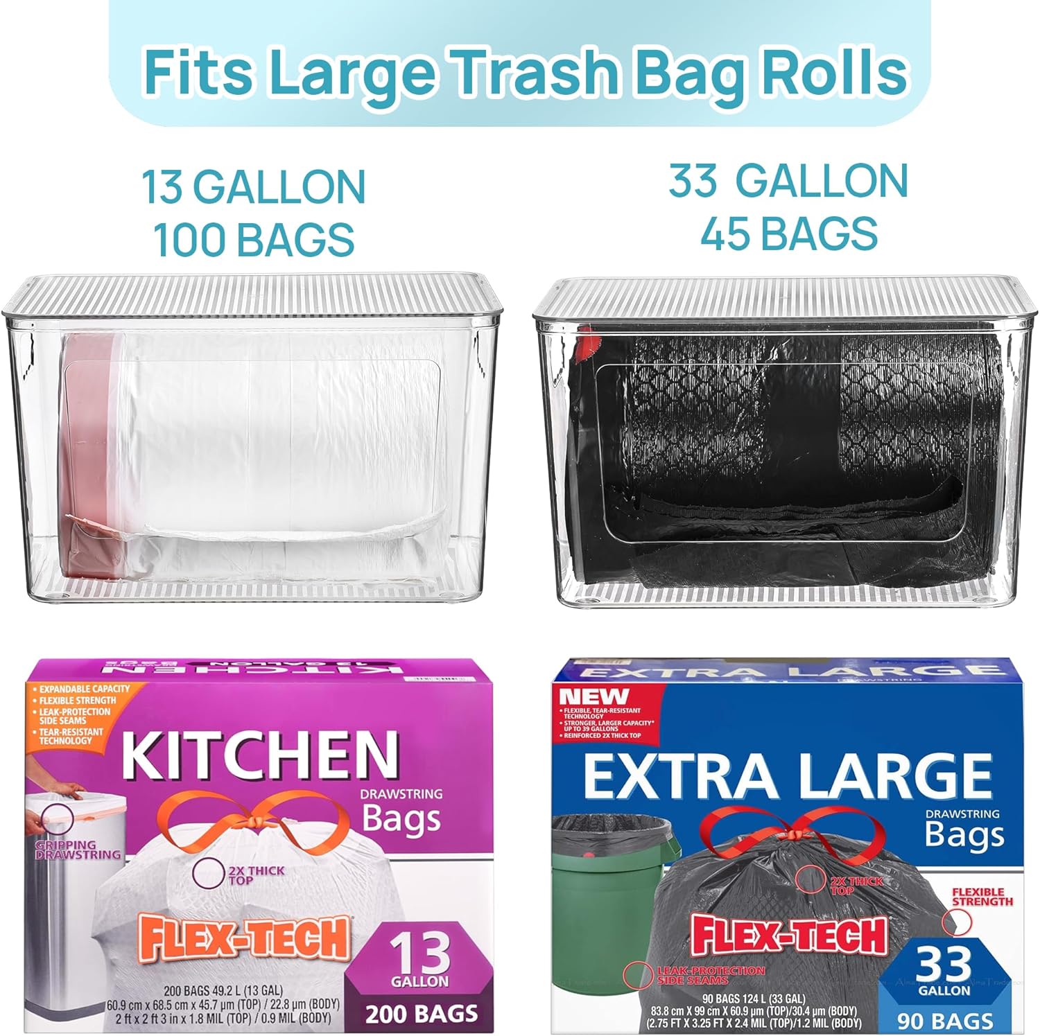 Vtopmart 2 Pack Clear Trash Bag Holder, Stackable Garbage Bag Dispenser