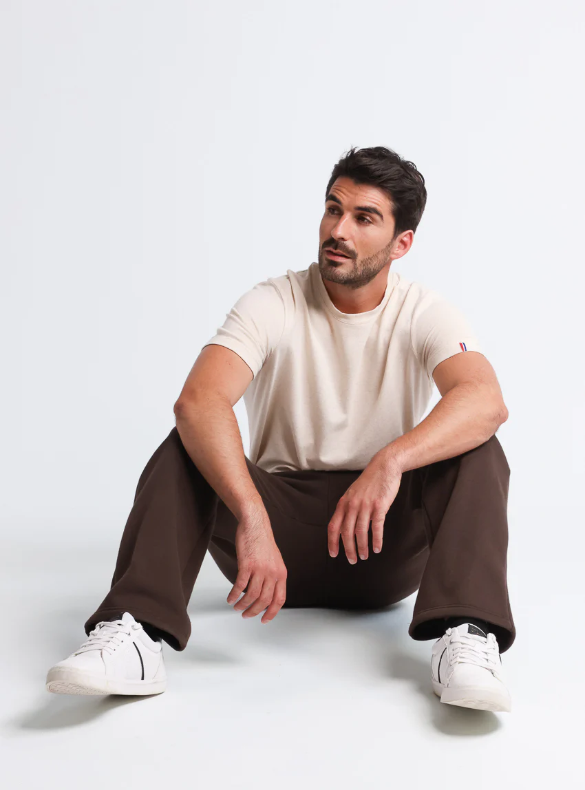 Pantalon jogging homme molleton marron