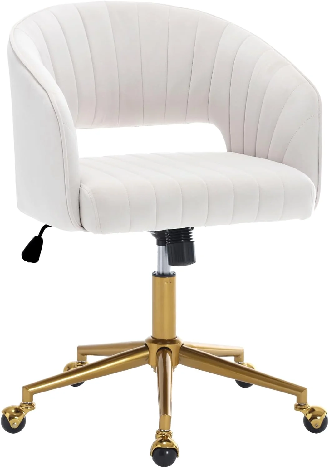 Home Office Swivel Desk Chair, Modern Velvet Vanity Chair, Height Adjustable Armchair with Gold Base, Ergonomic Office Chair for Task Study Computer Room, Beige(Beige) - Image 2