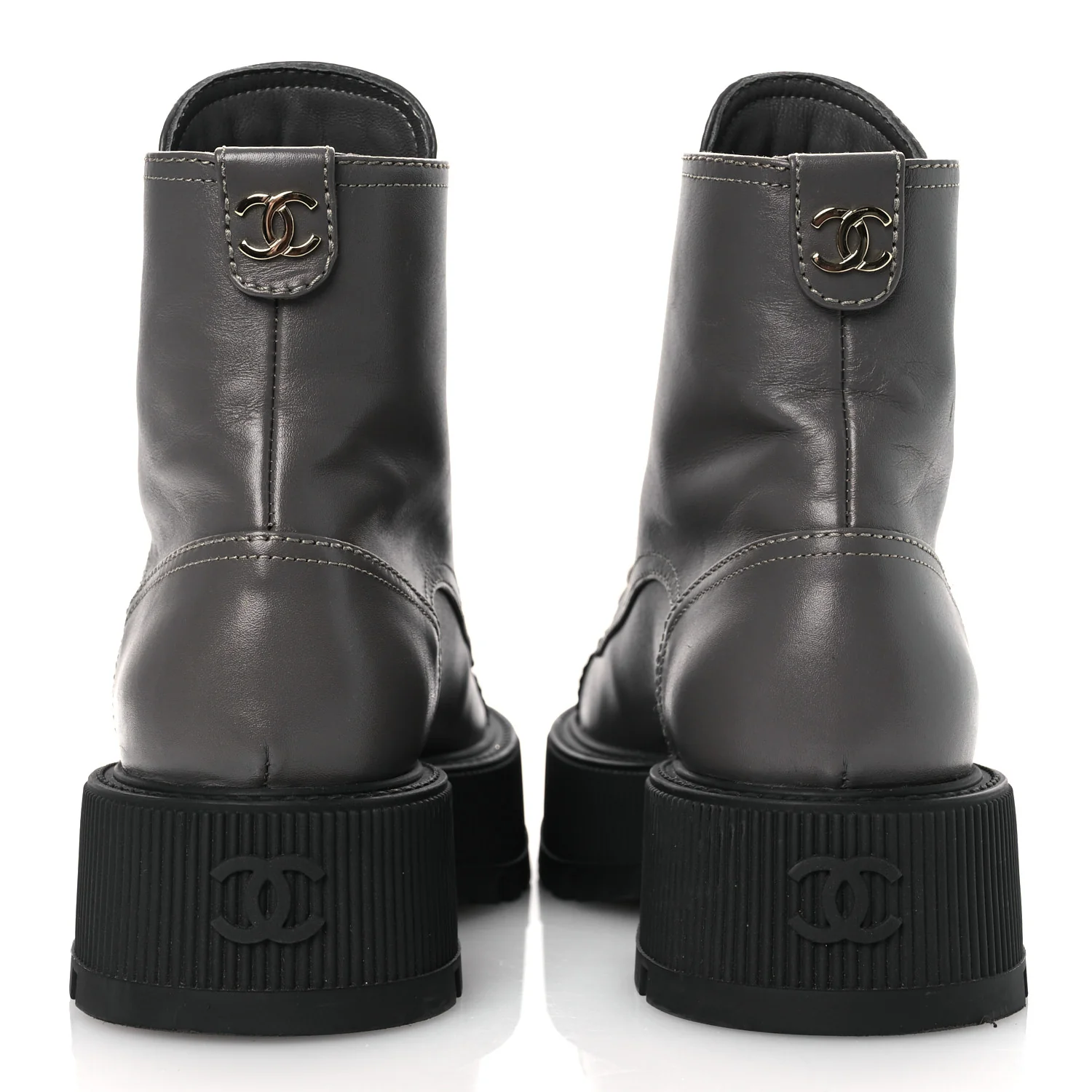 Calfskin Patent Calfskin CC Lace Up Combat Boots 36.5 Gray Black