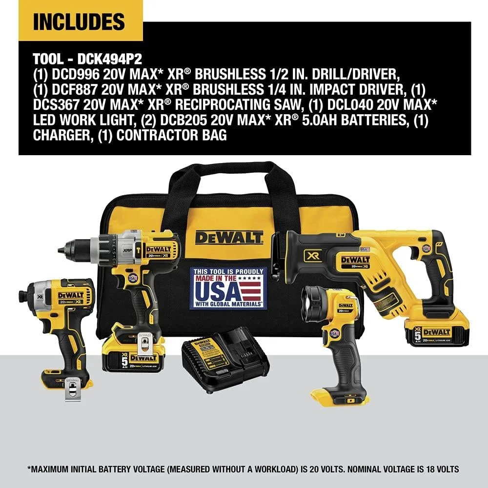 20V MAX XR Cordless Drill Combo Kit, 4-Tool DCK494P2 - Image 2