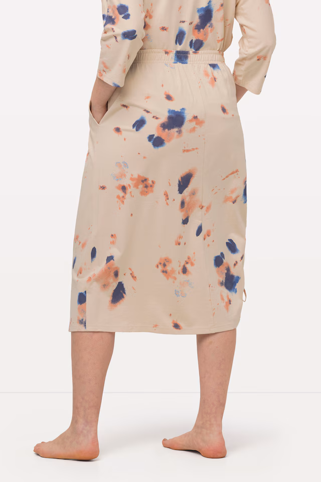 Eco Cotton Watercolor Print Skirt with Drawstring Hem