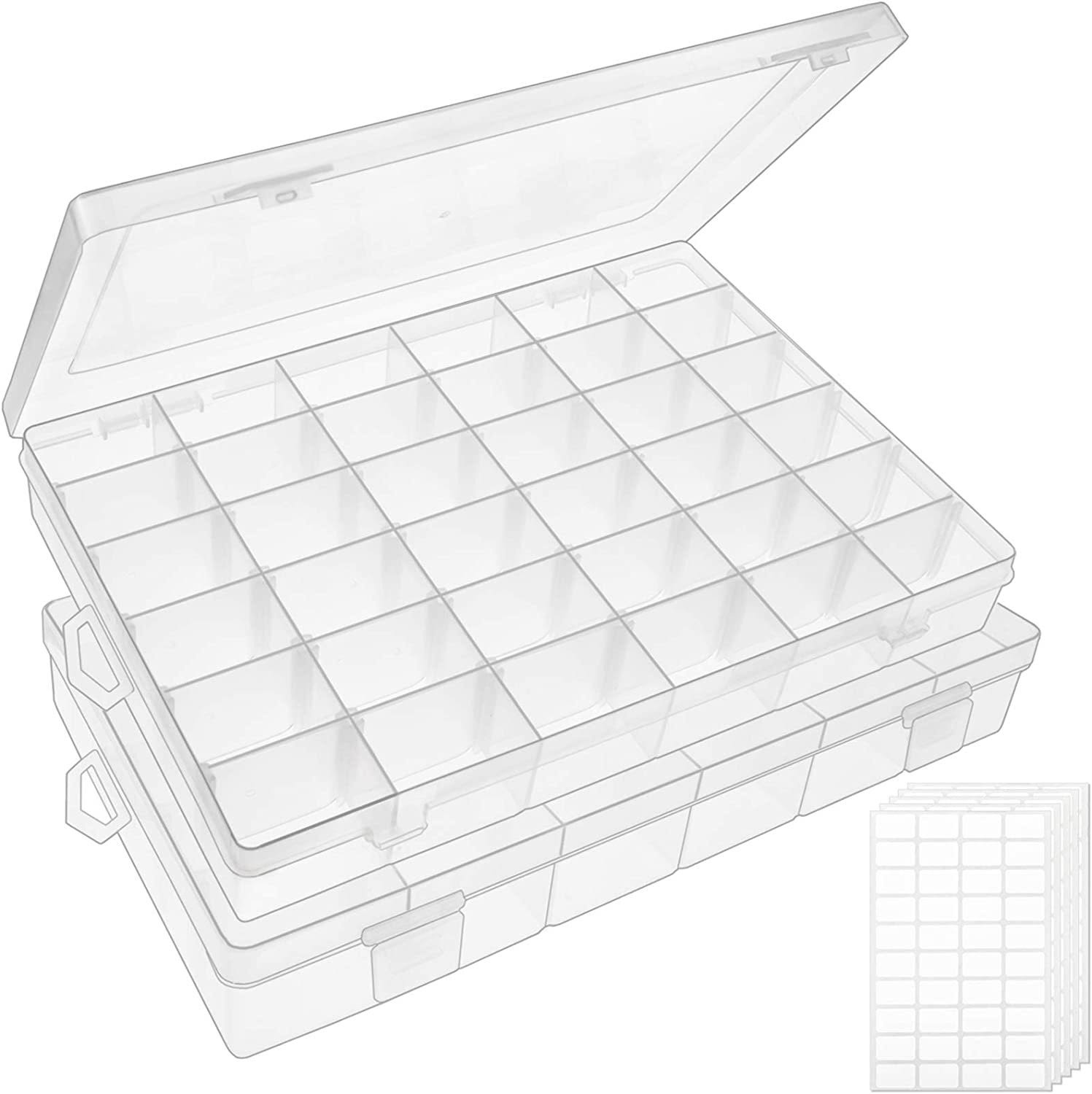 Outuxed 2Pack 36 Grids Clear Plastic Organizer Box Storage Container Jewelry Box with Adjustable Dividers for Beads Art DIY Crafts Jewelry Fishing