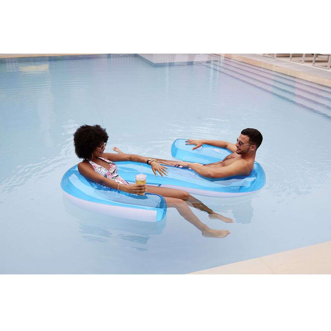 Siège duo gonflable Funky bleu et blanc 2 personnes