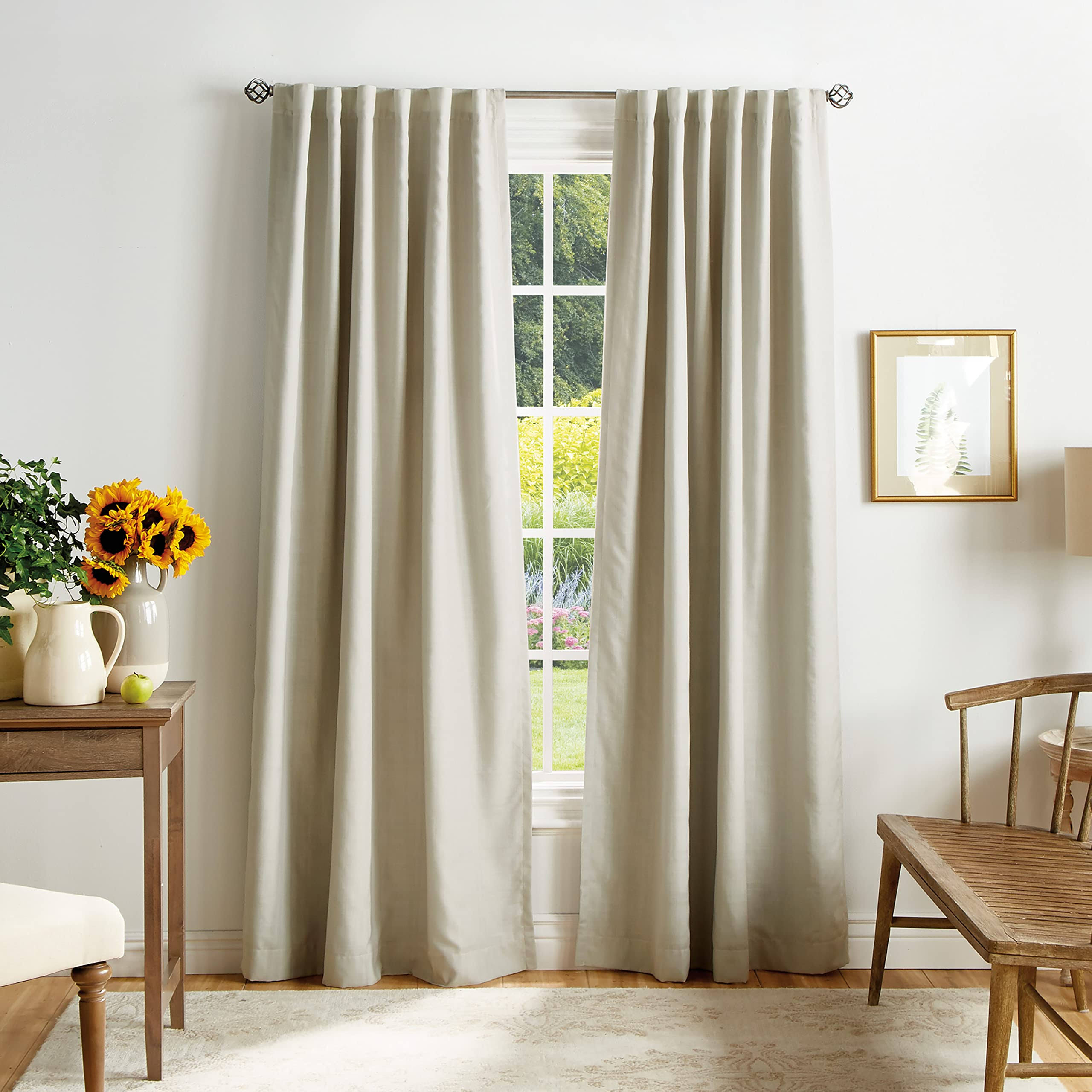 Martha Stewart Bedford Woven Plaid Blackout Back Tab Window Curtain Panel Pair, 95