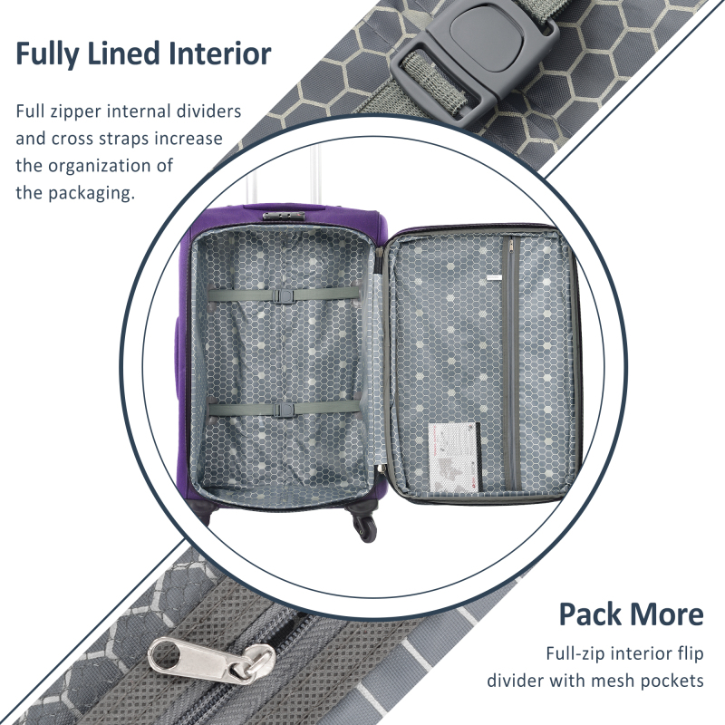Softside Luggage Expandable 3 Piece Set Suitcase Upright Spinner Softshell Lightweight Luggage Travel Set(Purple + Polyester) - Image 8