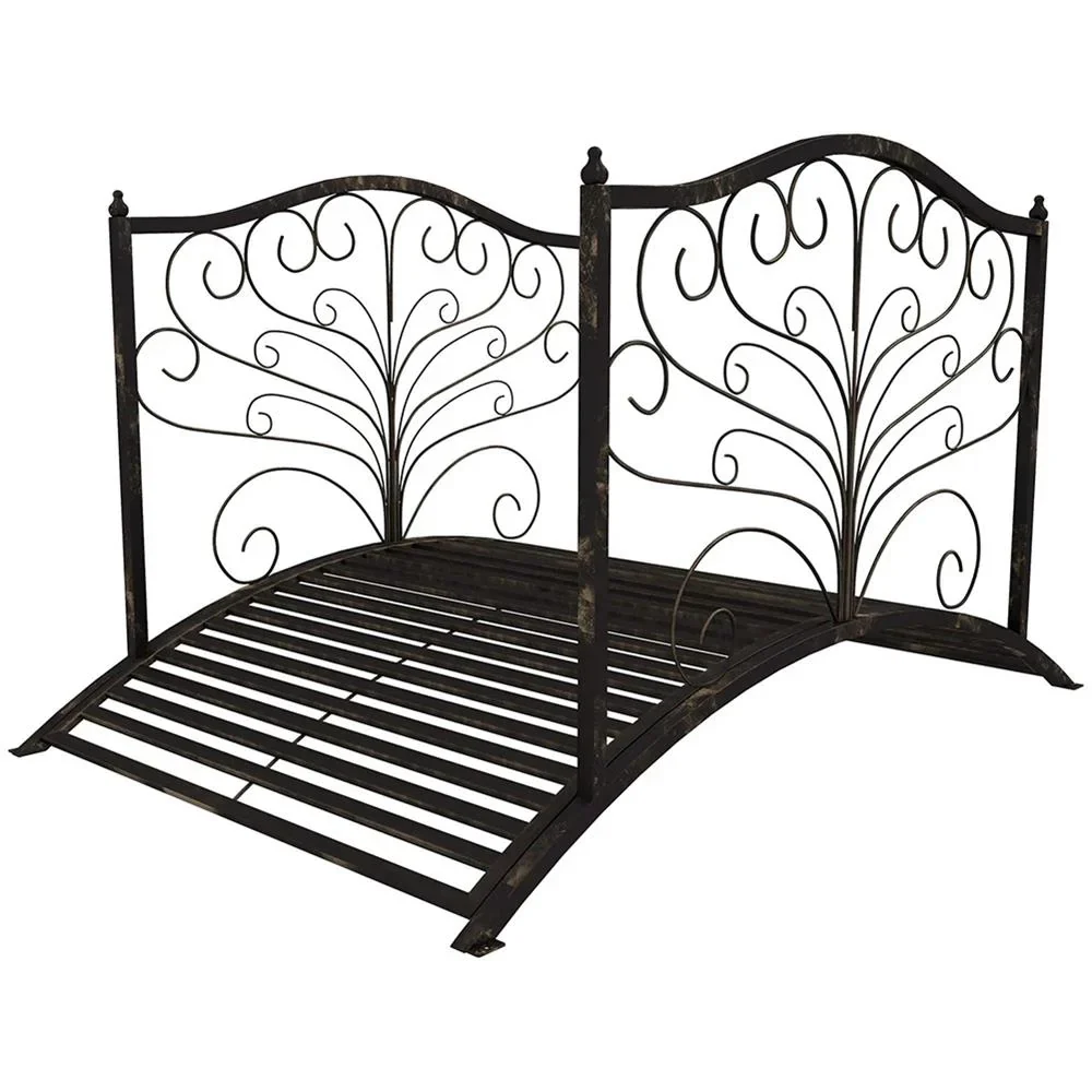 Topcobe 4�� Metal Arch Backyard Garden Bridge with Safety Siderails, Delicate Scrollwork, Easy Assembly, Outdoor Garden Bridge for Backyard, Black Bronze