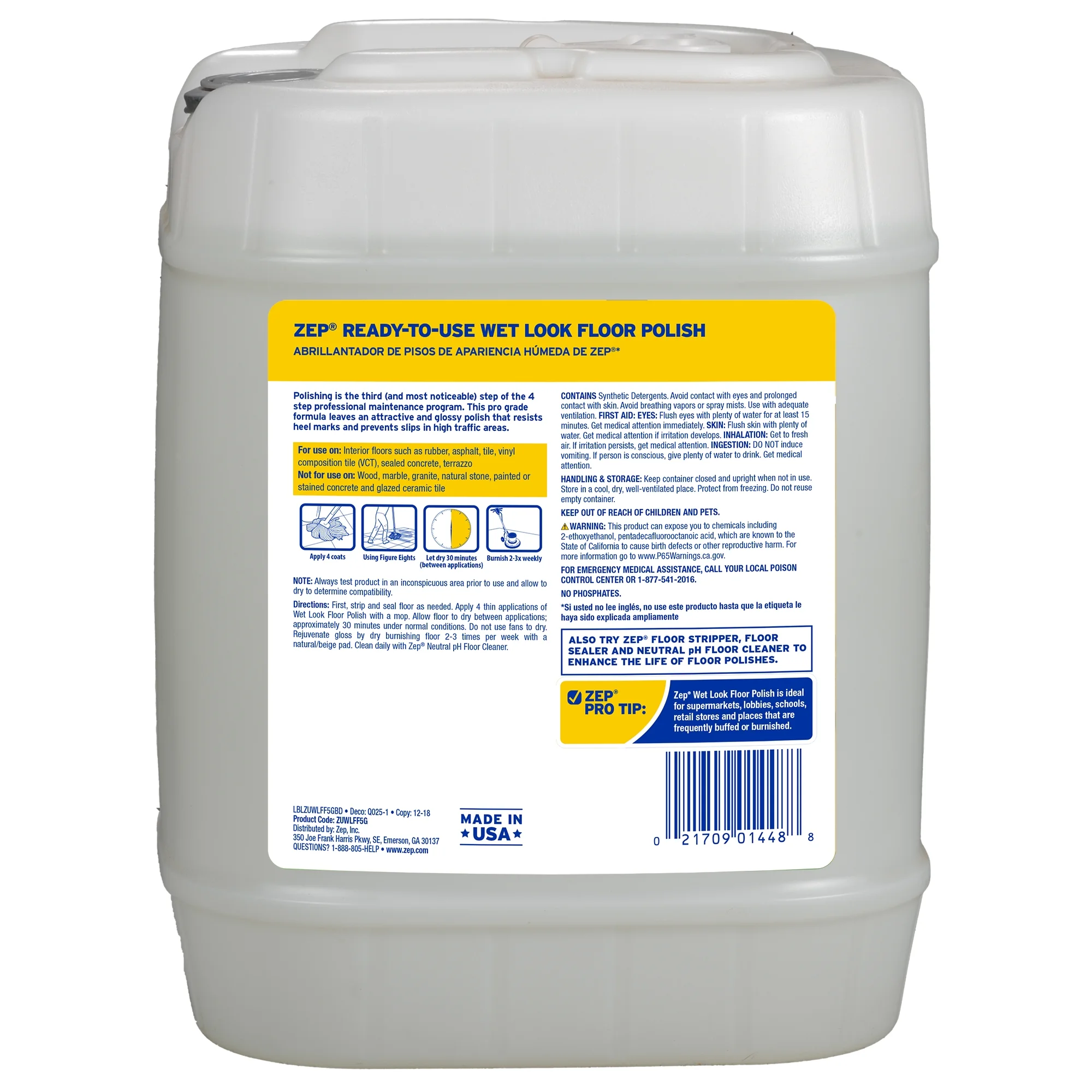 Wet Look Floor Polish 5 Gallon (1 Unit) ZUWLFF5G Long-Lasting Glossy Finishing Polish for Vinyl (VCT), Concrete, and Tile Floors(1) - Image 2