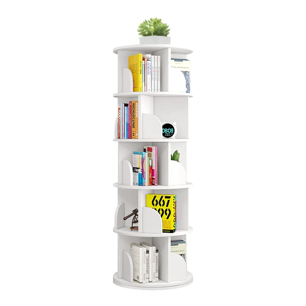 5 Tier Rotating Bookshelf, 360?�� Revolving Bookcase 20 Shelves Floor-Standing Storage Display Rack White 63"x18"x18", Adult(White) - Image 10