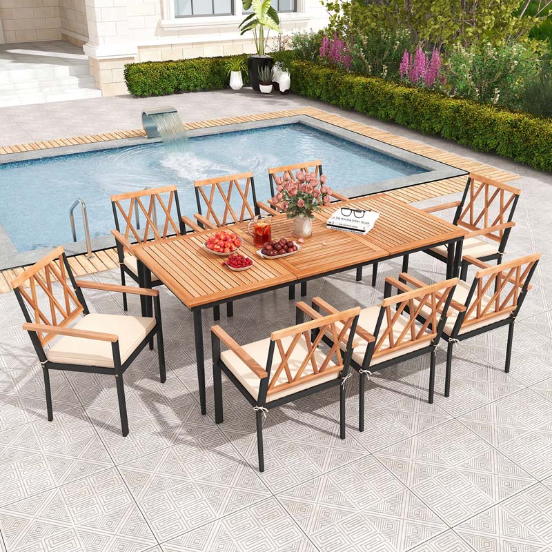 Eletriclife 9 Pieces Patio Dining Set with 1.9 Inch Umbrella Hole and Seat Cushions