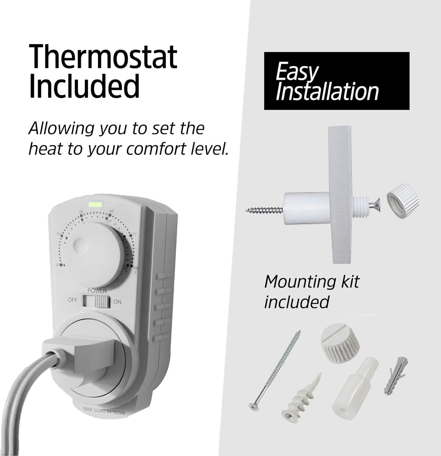 EconoHome Convection Wall Heater with Thermostat - 400W Electric Wall Mounted Space Heater Panel - Updated Model, 120V - Heats Rooms up to 120 Sq Ft