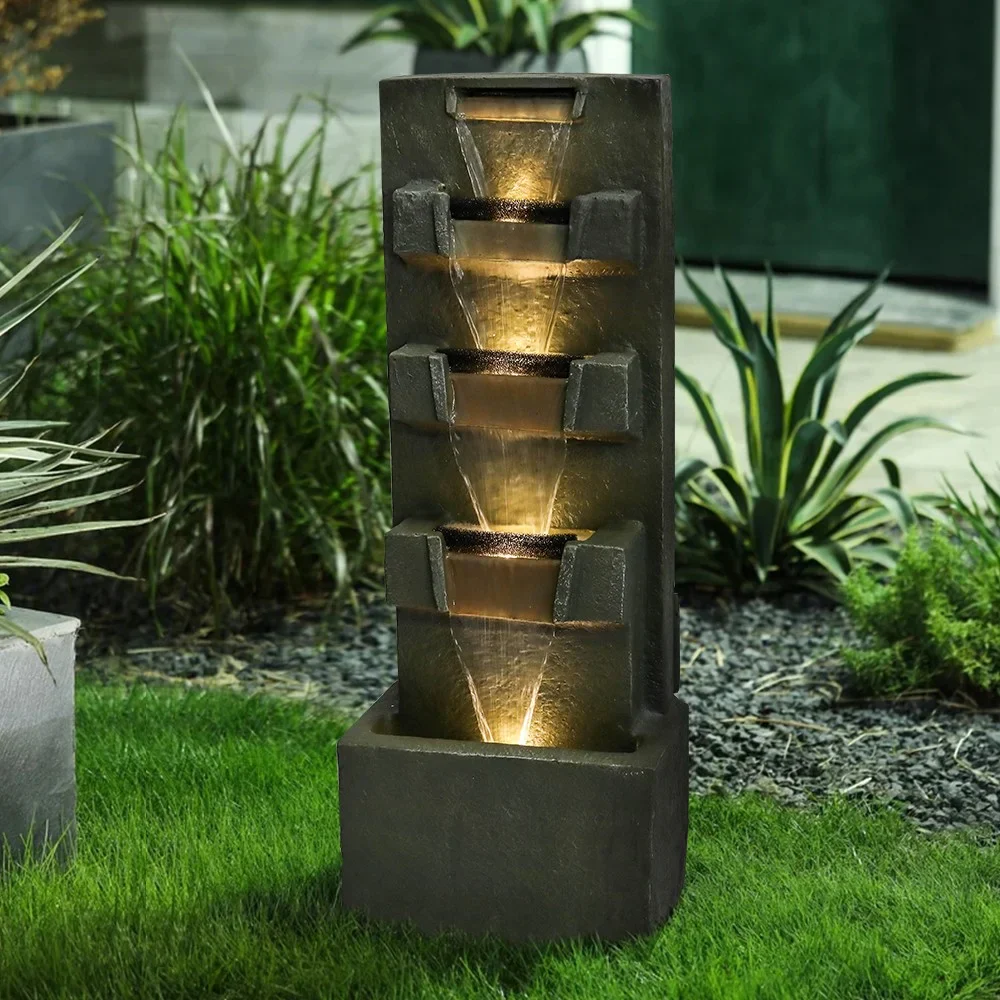 Willwolf Indoor&outdoor Concrete Water Fountain Garden Cascading Waterfall Art Room Decor