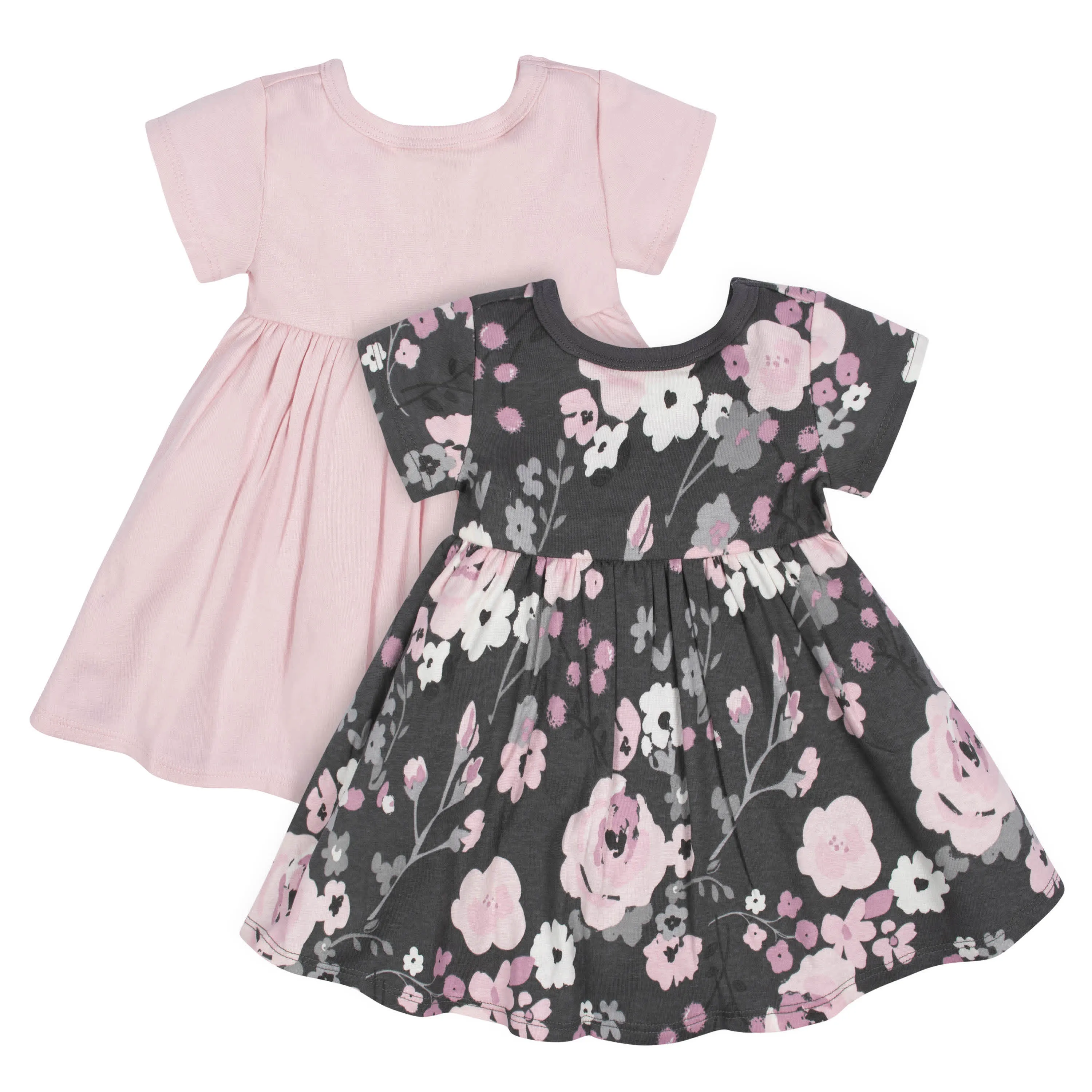Baby Girls Gray Floral Short Sleeve Dresses