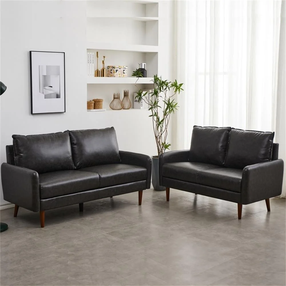 Modern Sofa Faux Leather Couch for Living Room Office Dark Gray(Gray) - Image 2