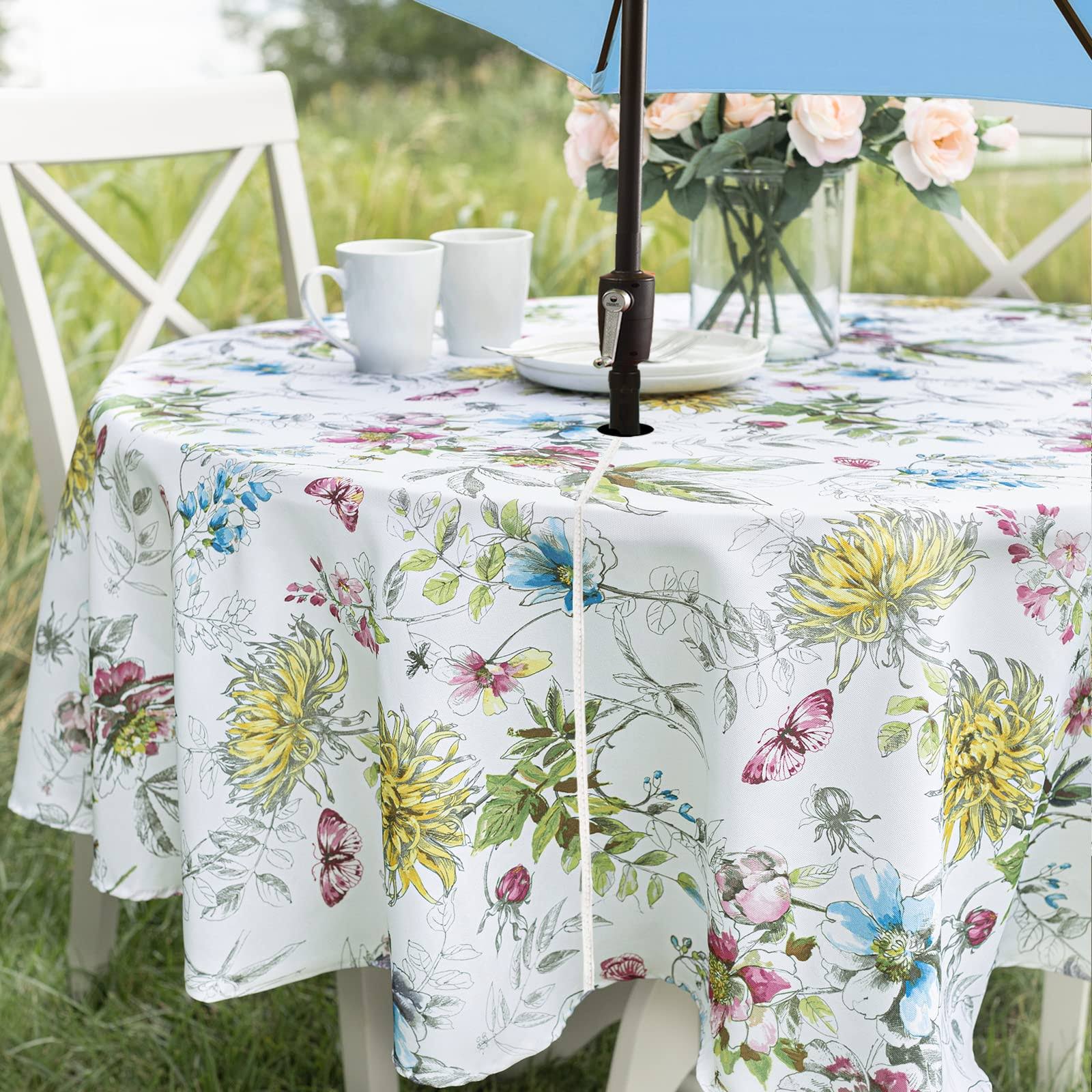 Benson Mills Indoor Outdoor Spillproof Fabric Tablecloth for Spring/Summer/Party/Picnic (Blooming Floral, 70