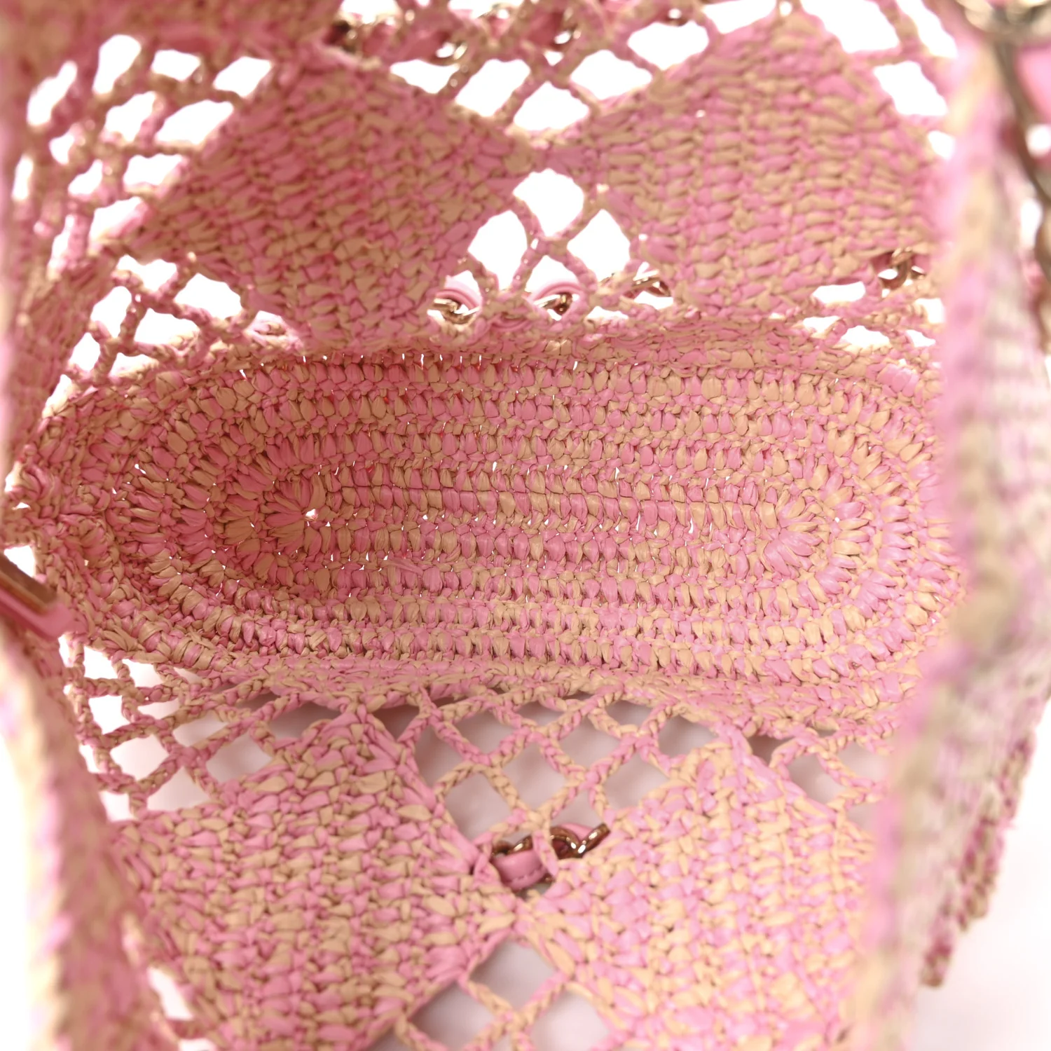 Raffia Effect Braided Small Shopping Bag Beige Pink