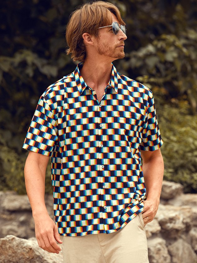 Chemise à manches courtes à damier funky avec poche poitrine