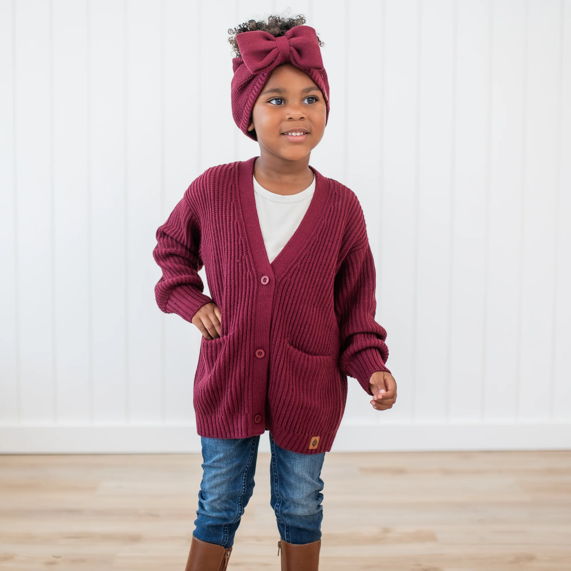 Chunky Knit Oversized Cardigan in Burgundy