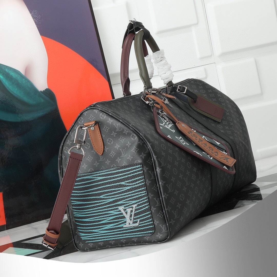 LOUIS VUITTON ルイ・ヴィトン  KEEPALL BANDOULIERE トラベルバッグ パッチワーク ジムバッグ ハンドバッグM56856 黒花