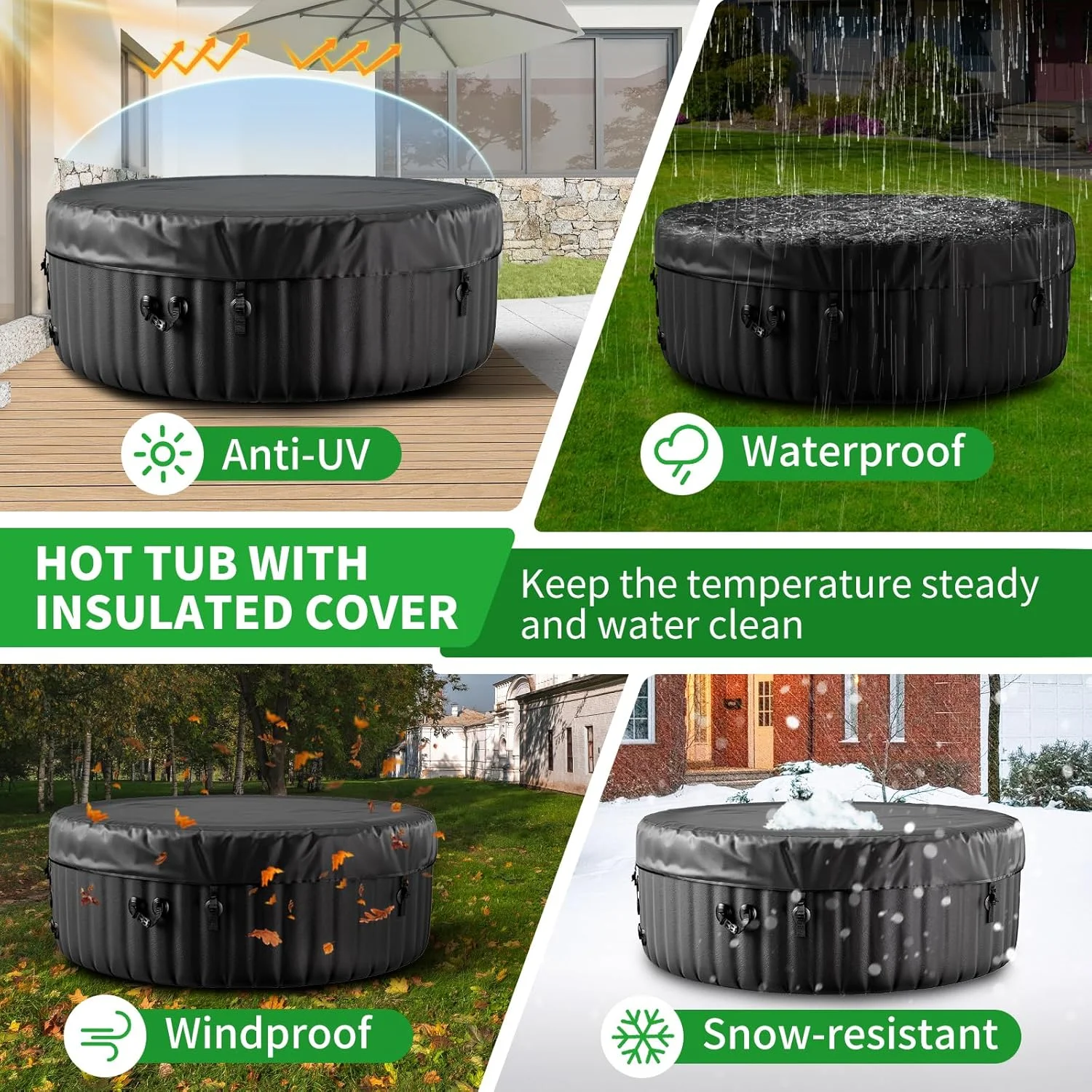 4-6 Person Inflatable Hot Tub, Square Blow Up Portable Hot Tub, Leak-Proof PVC Outdoor Spa with 130 Strong Air Jets, Heater Pump and Insulated Cover, 73�� X 73��X 25�� - Image 9