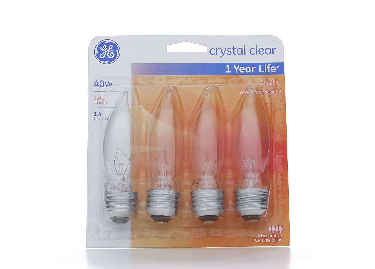 Ge Light Bulbs, Crystal Clear, 40 Watts - 4 light bulbs