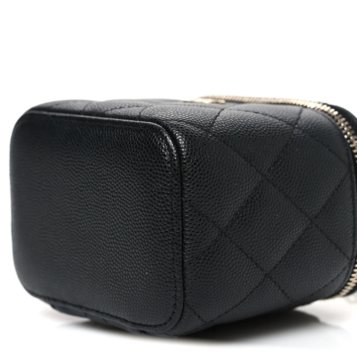 Caviar Quilted Mini Vanity Case With Chain Black