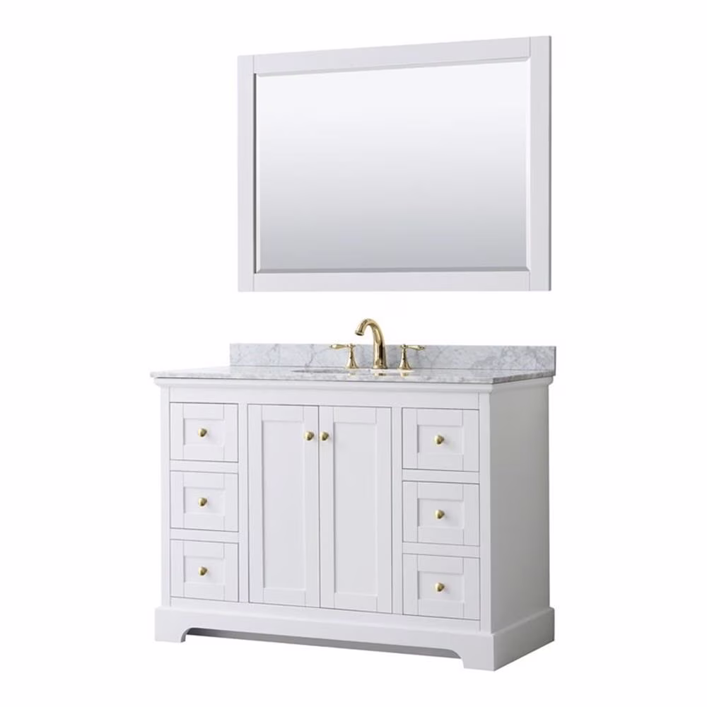 Oval Sink Wood Single Bathroom Vanity in White/Gold(White / White Carrara Marble Top / Brushed Gold Hardware)