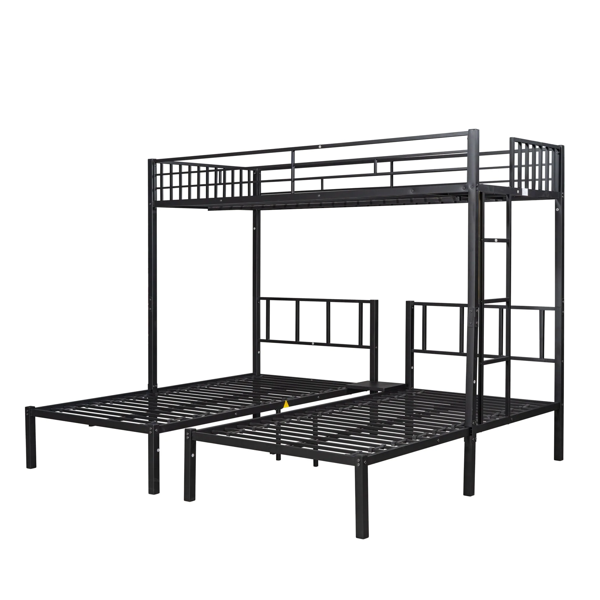 Triple Metal Bunk Bed Twin over Twin with Ladder for Kids, Boys Girls, Convertible Bunk Set, Black Image 9