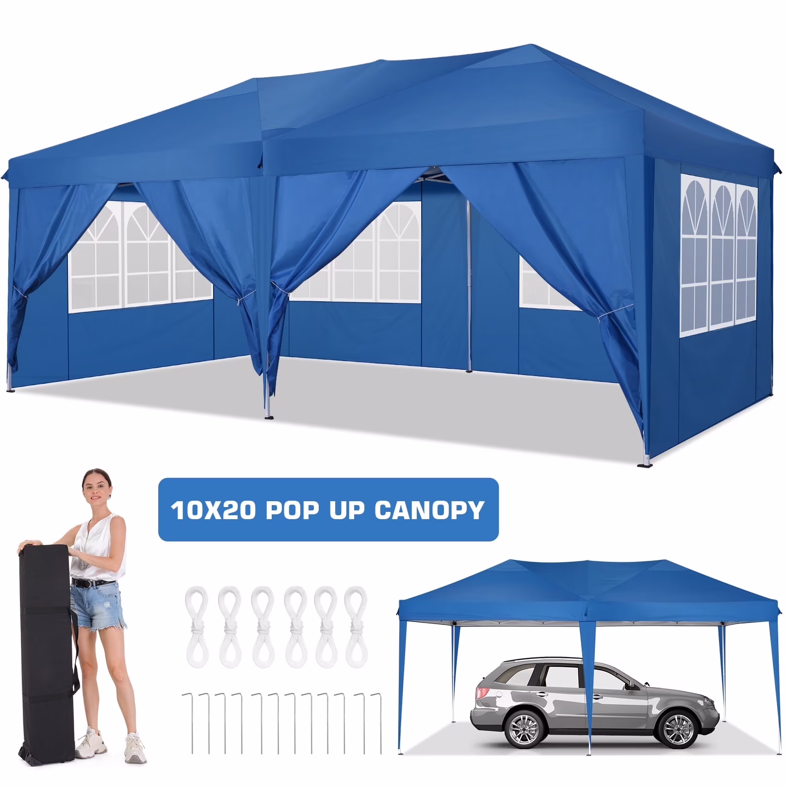 SANOPY 10' x 20' Pop up Canopy Tent, Instant Outdoor Party Canopy, Straight Leg Shelter, Adjustable Height Waterproof Gazebo with Carrying Bag for Party Wedding Picnic Tent