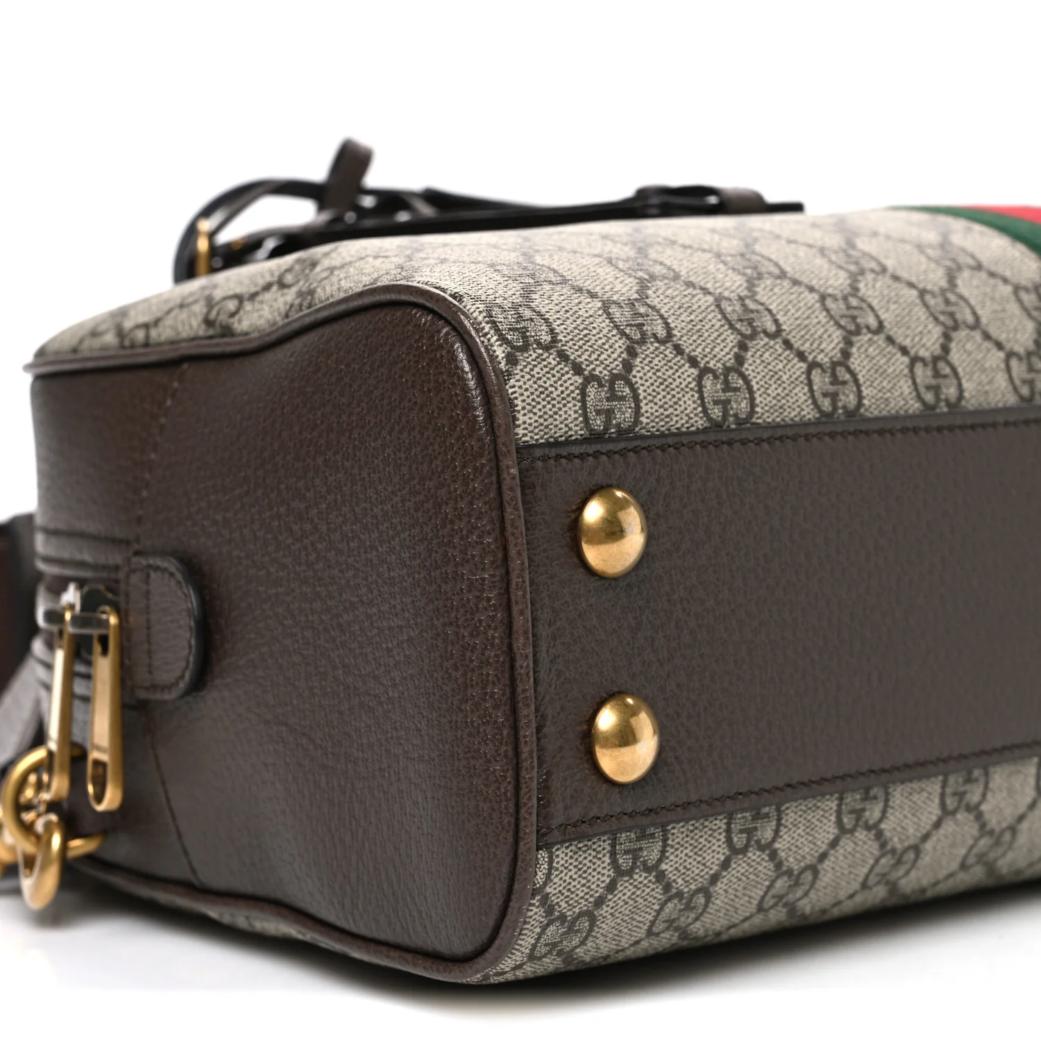 GG Supreme Monogram Textured Dollar Calfskin Web Medium Savoy Bowling Bag Beige Ebony New Acero