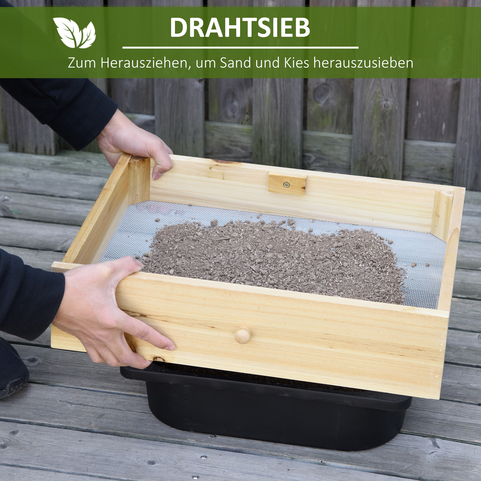 Outsunny Planttafel Tuintafel met Wastafel Houten Bloementafel met Ladehaak Mandplank Tuinterras Naturel 107,5 x 46 x 142 cm