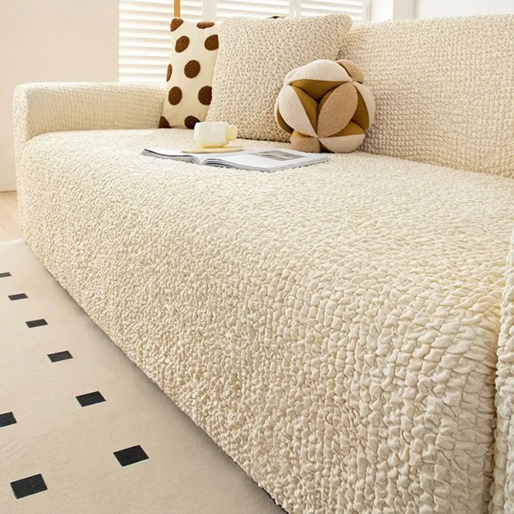 Cream Style Seersucker Breathable Stretchy Full-Coverage Magic Armchair Cover