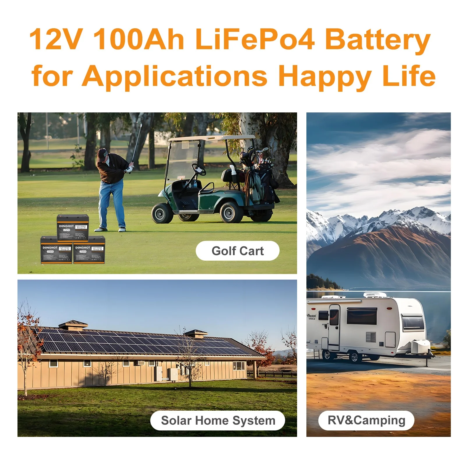 48V Golf Cart Battery,4 Pack 12V 100Ah Lithium Ion Deep Cycle Group 24 Battery with 100A BMS - Image 4