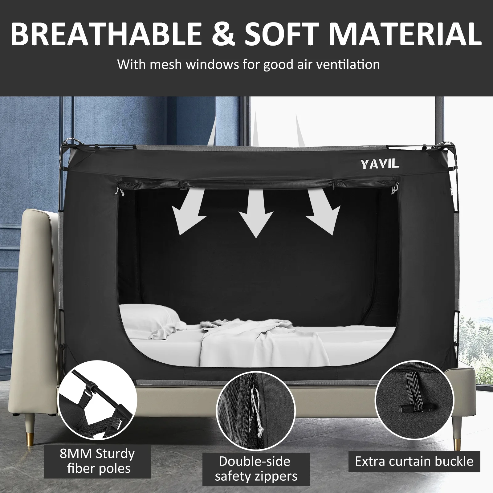 Bed Tent Full Size Portable Pop up Privacy Sleeping 3 Doors Bed Tent Net 75 x 54 x 47in 10lb(Full) - Image 8