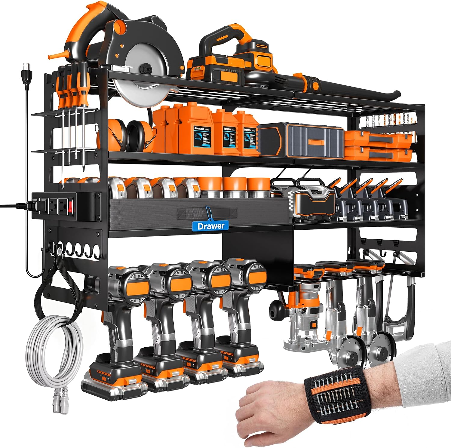 Gotega Power Tool Organizer Wall Mount, Heavy Duty Tool Storage Rack 600lbs