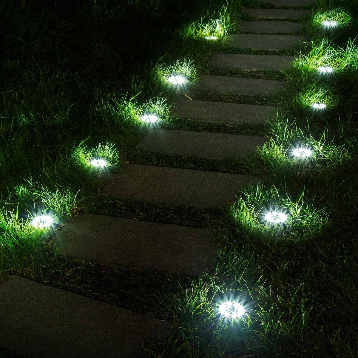 Solpex 12 Pack Solar Ground Lights, 8 LED Solar Powered, Disk Lights, Outdoor Waterproof Garden Landscape Lighting