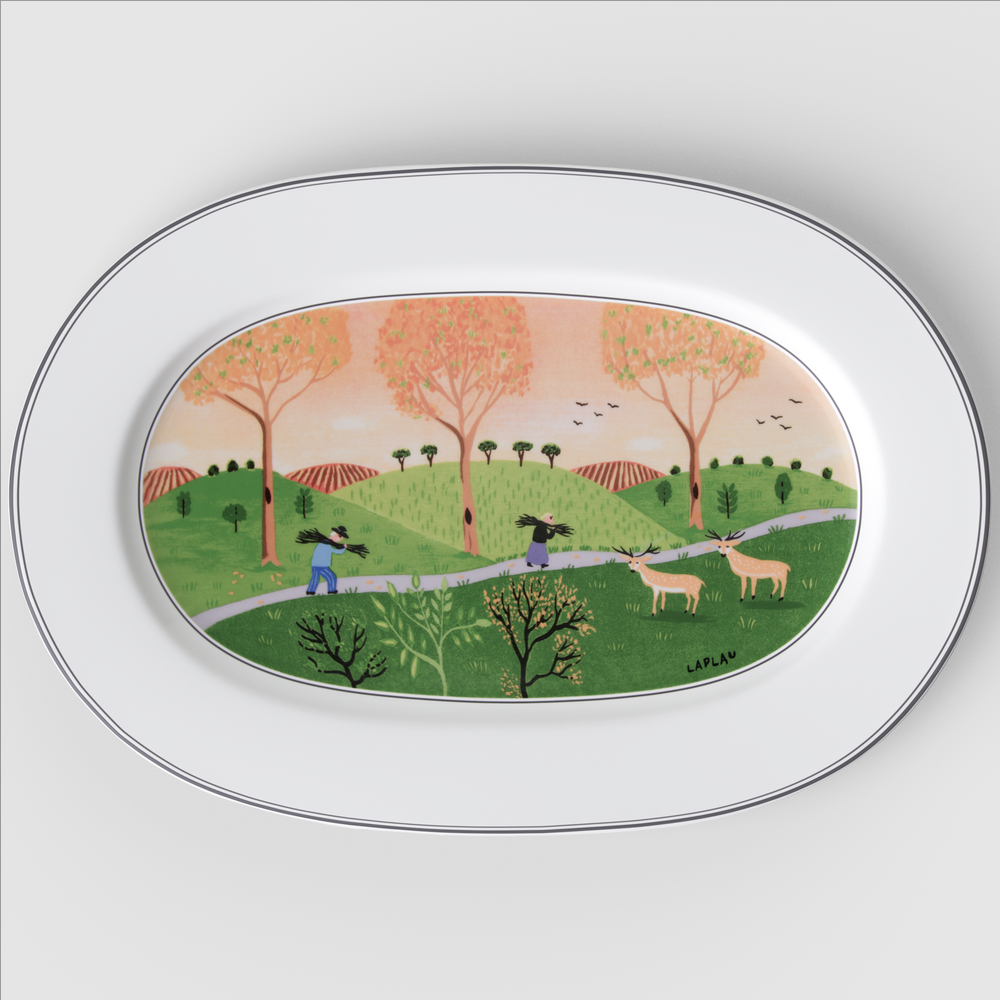Design Naif Serving Platter - Multi-colored, 13.5'' x 5.4'', Premium Porcelain