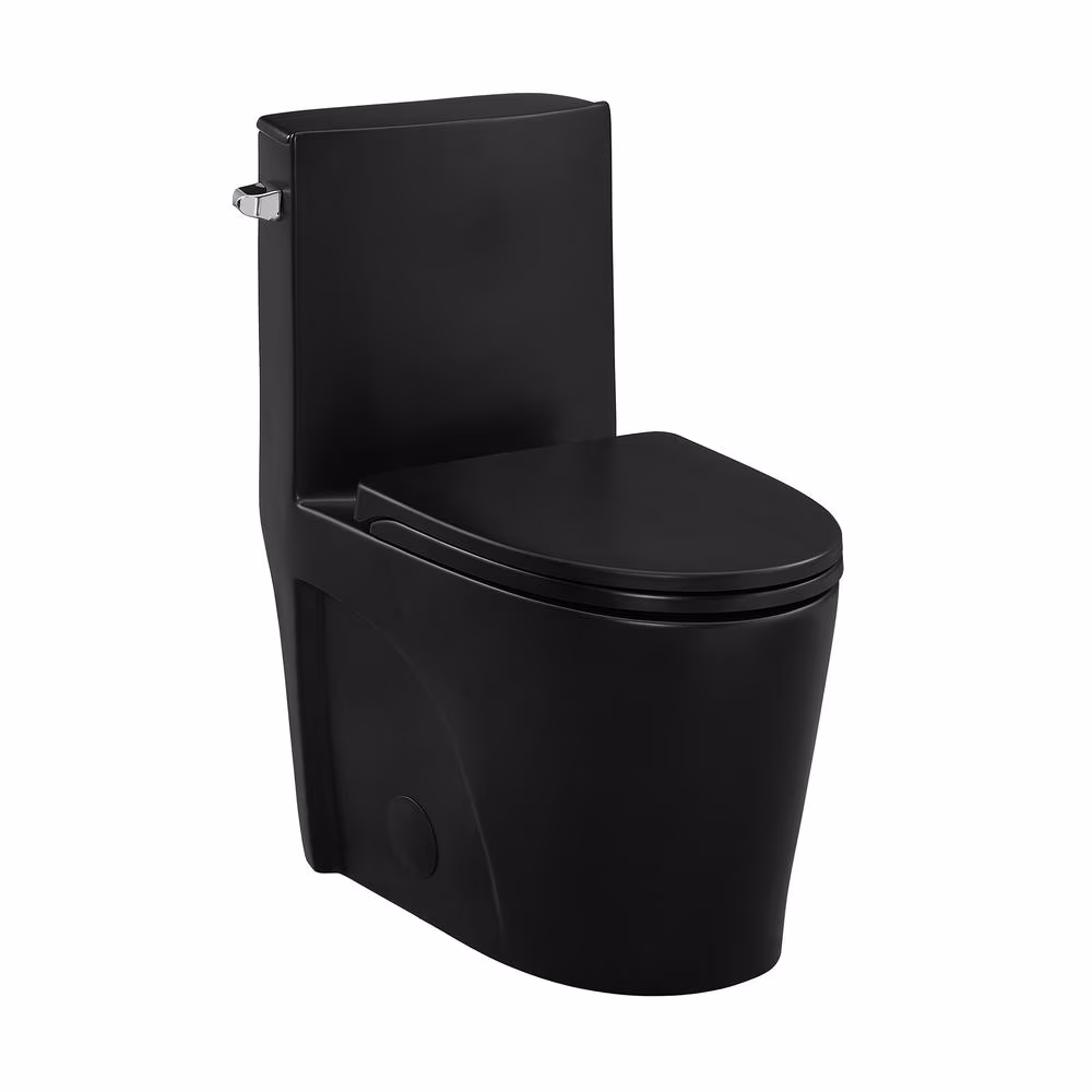 One-Piece Elongated Toilet Left Side Vortex Flush Handle in Matte Black 1.28 gpf(Black)