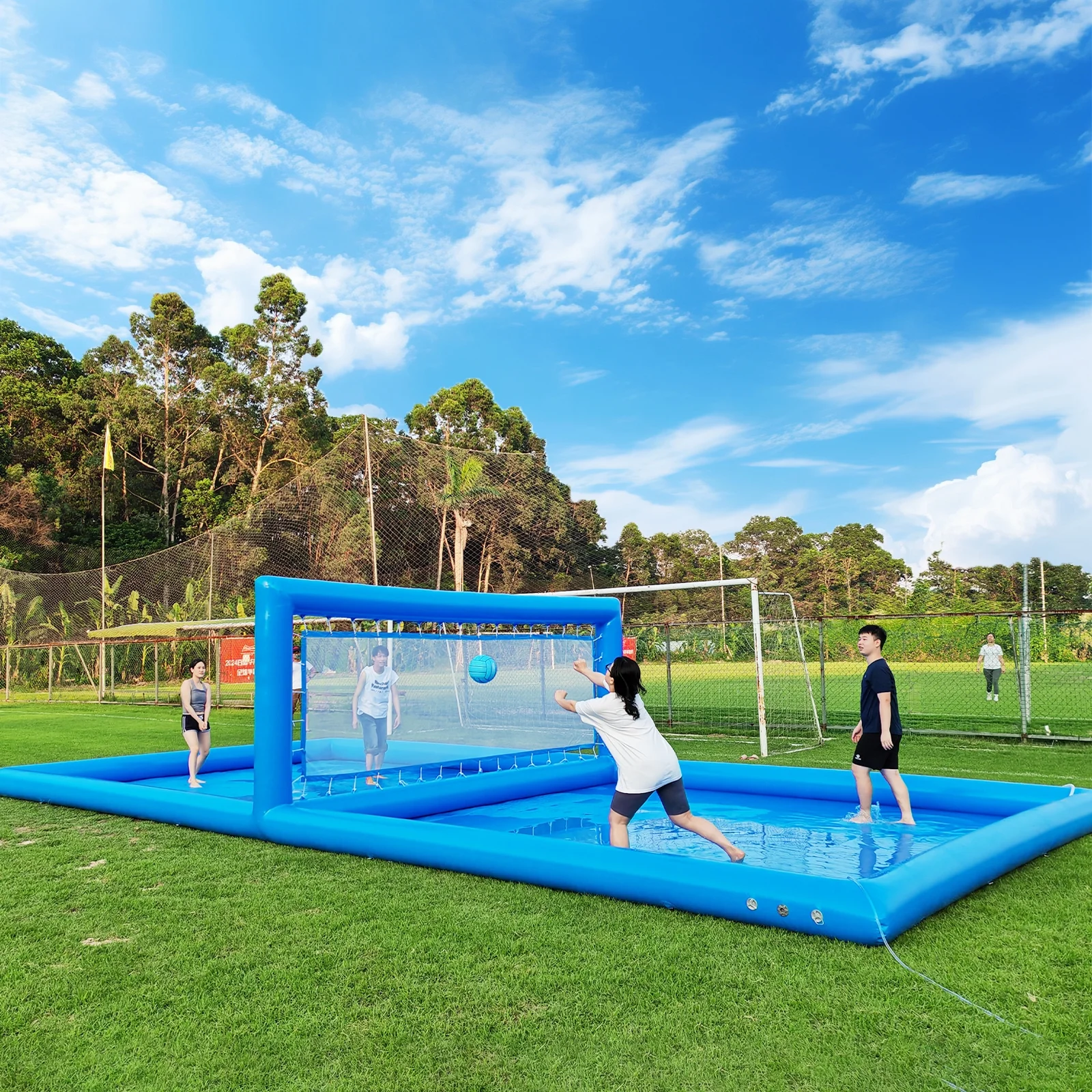 33FT Inflatable Volleyball Court, 2 in 1 Volleyball Pool Football Court Water Soccer Field with 800W Blower for Beach Backyard Outdoor Summer Party,33ft(L) x 16.5ft(W) x 7ft(H) - Image 3