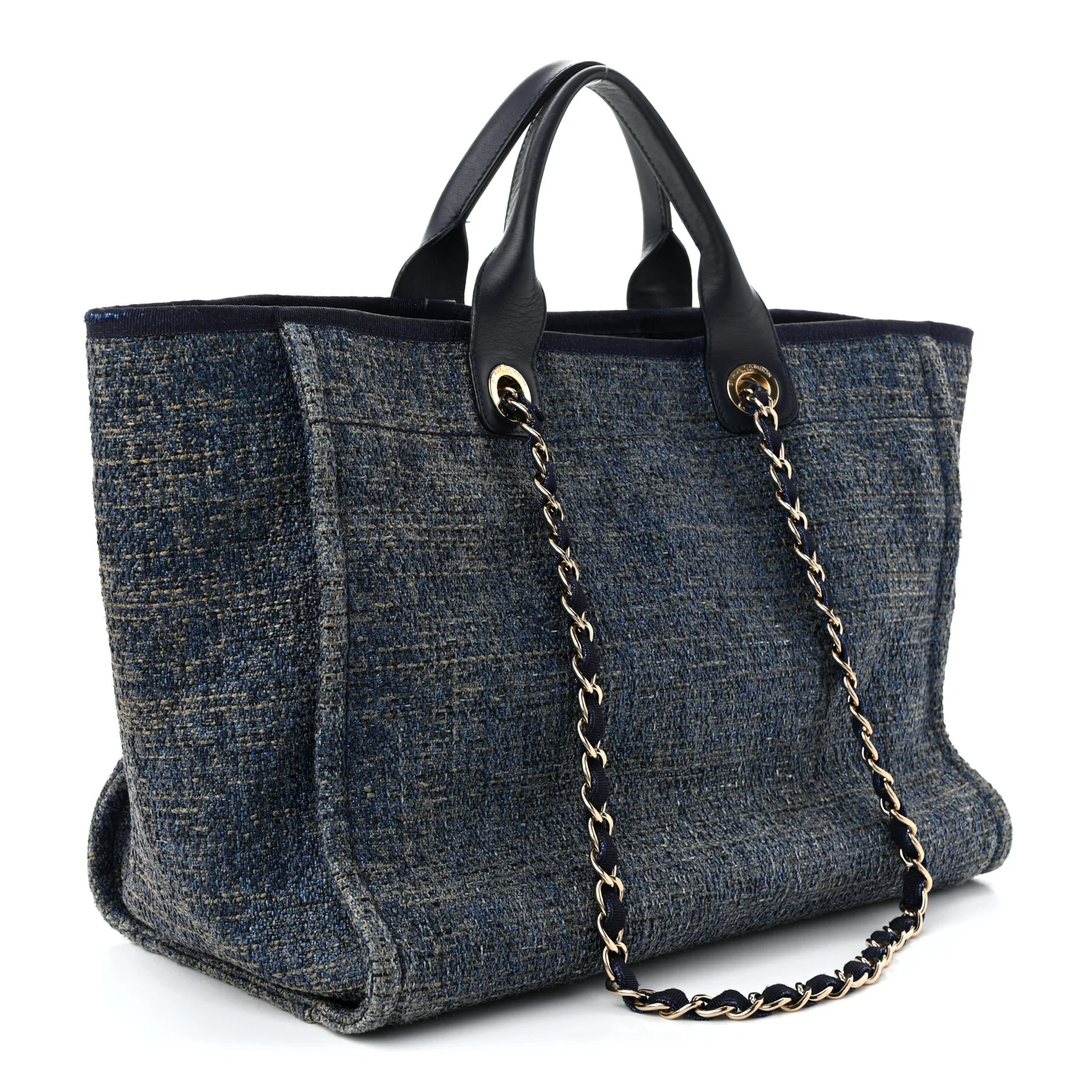 Lurex Canvas Medium Deauville Tote Navy Blue