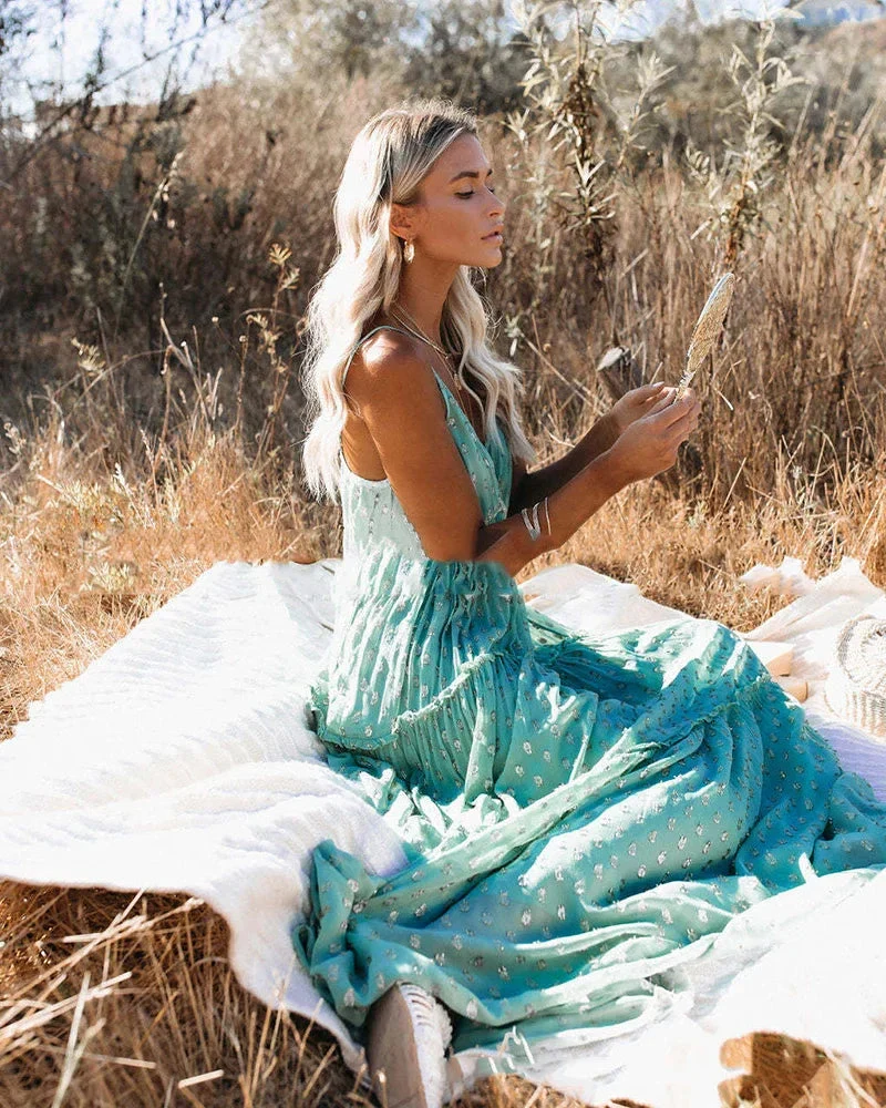 Robe Maxi d'Été Verte Style Bohème Chic