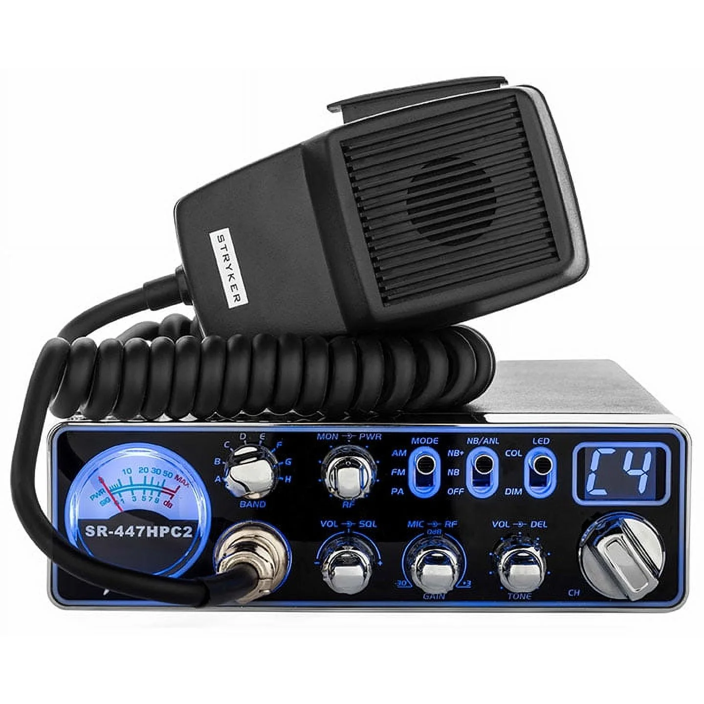 Stryker Compact 10m Radio 1 - Channel RF Power Control CB Radio with 10m Radio, Black & Blue, SR - 447HPC2