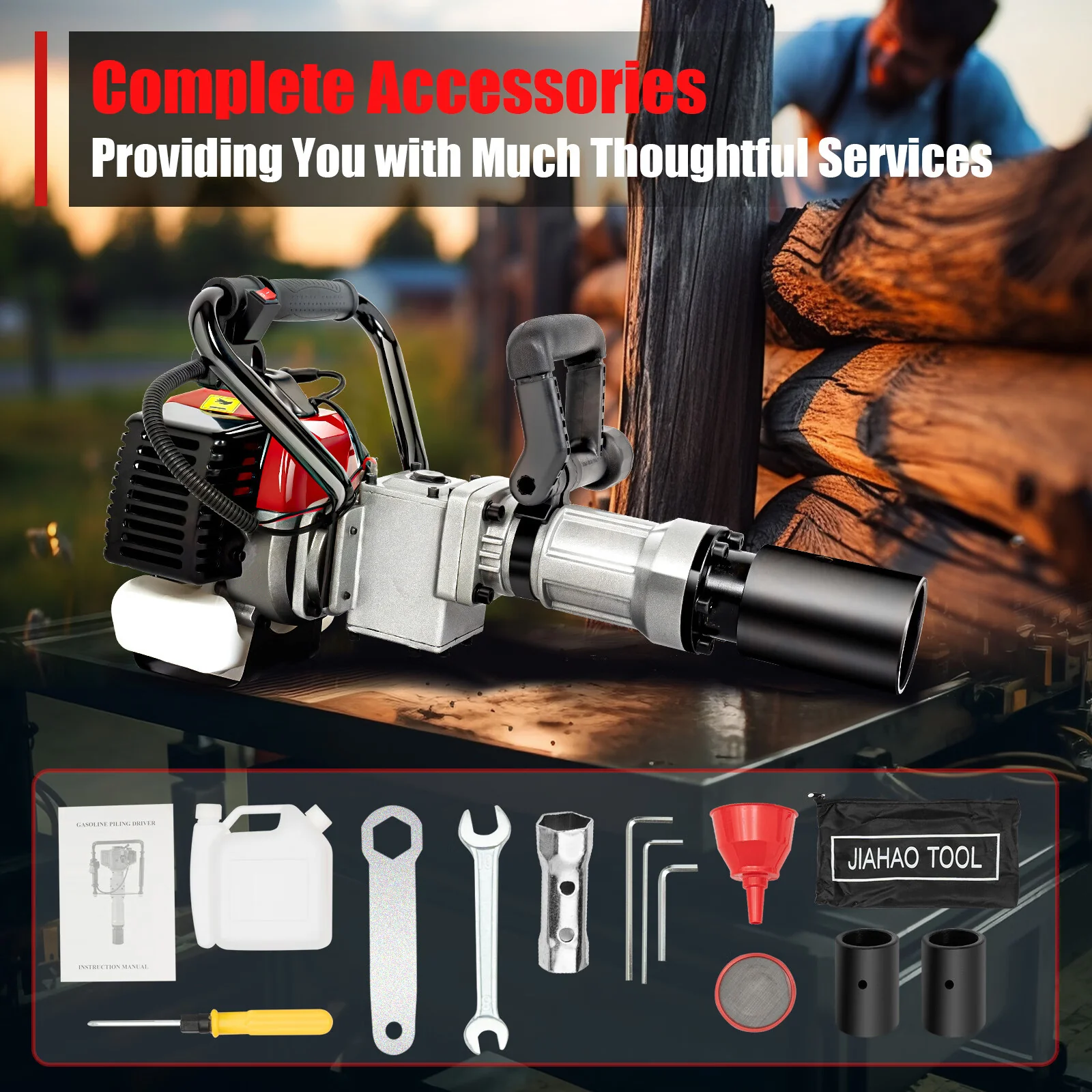 Anqidi 2 Stroke 32.7CC T-Post Driver Piledriver Gas Powered Garden Farm Fence Piling Machine 900W Gasoline Pile Driver Petrol Engine Hammer Push Pile Profession Kit