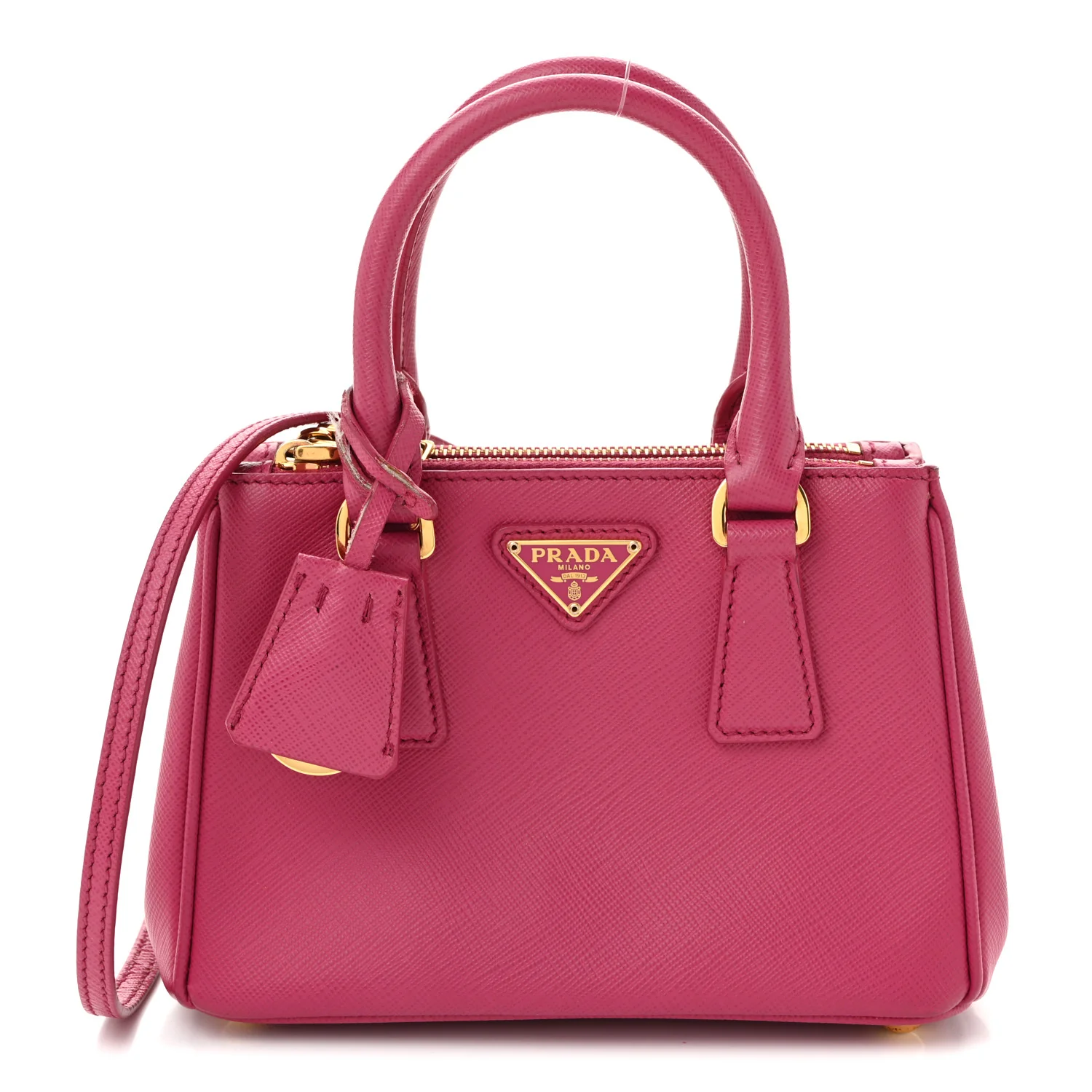 Saffiano Lux Micro Galleria Double Zip Tote Fuxia