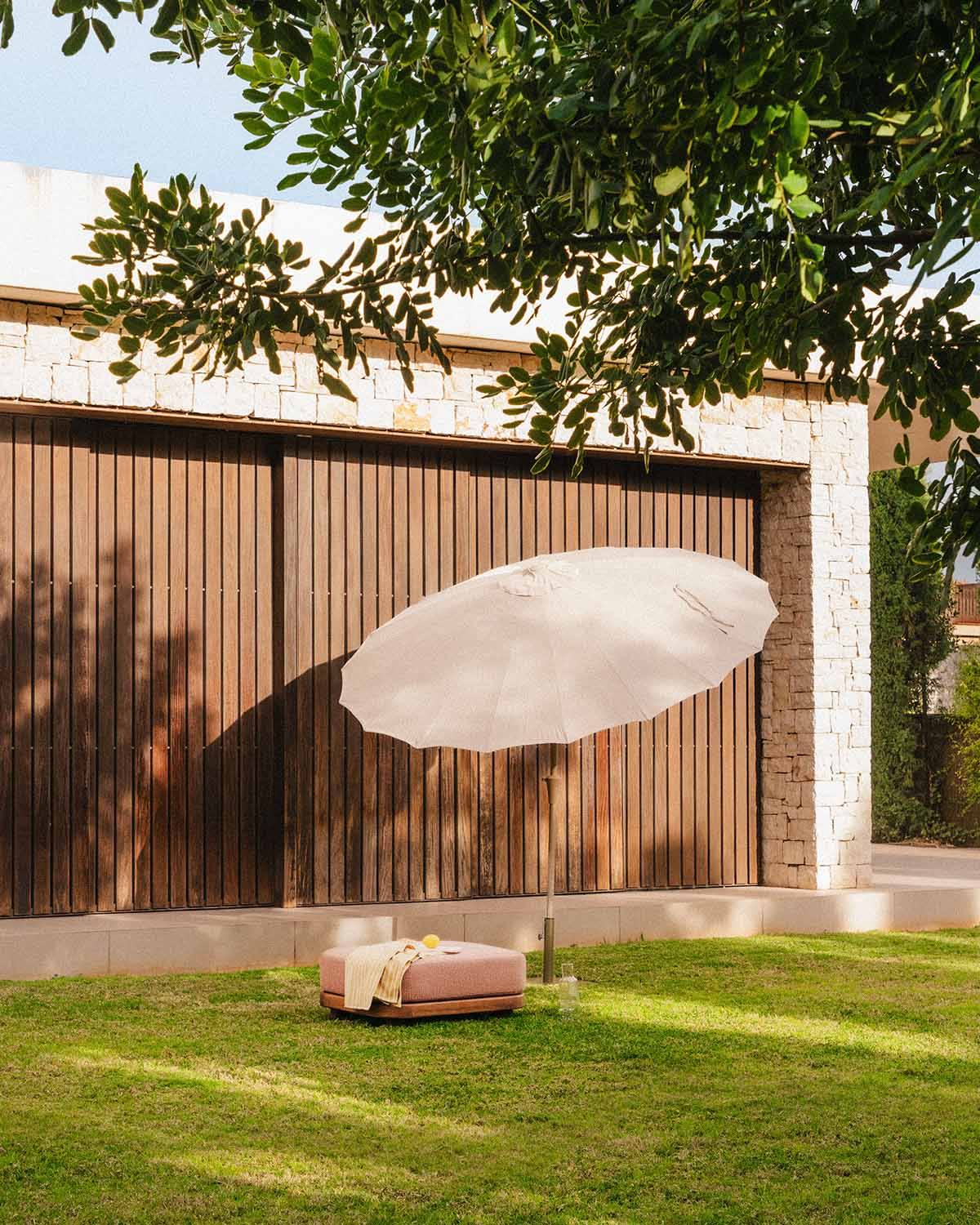 Redik - Módulo Puff de Jardin de Madera de Acacia y Tela para Sofá Modular Redik