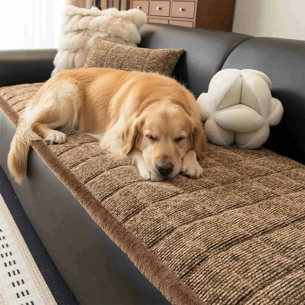 Pet-Friendly Chenille Textured One-Piece Non-Slip Couch Cover with Frayed Edges