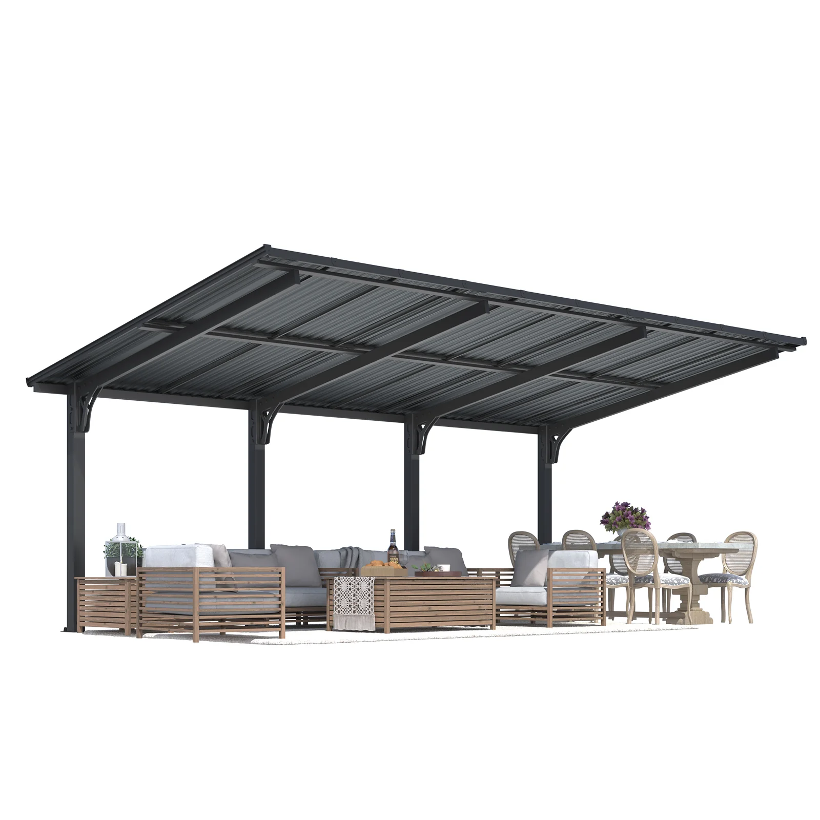 AECOJOY 20'x10' Lean to Hardtop Metal Carport Gazebo, 10x20 Outdoor Freestanding Pergola Gazebo