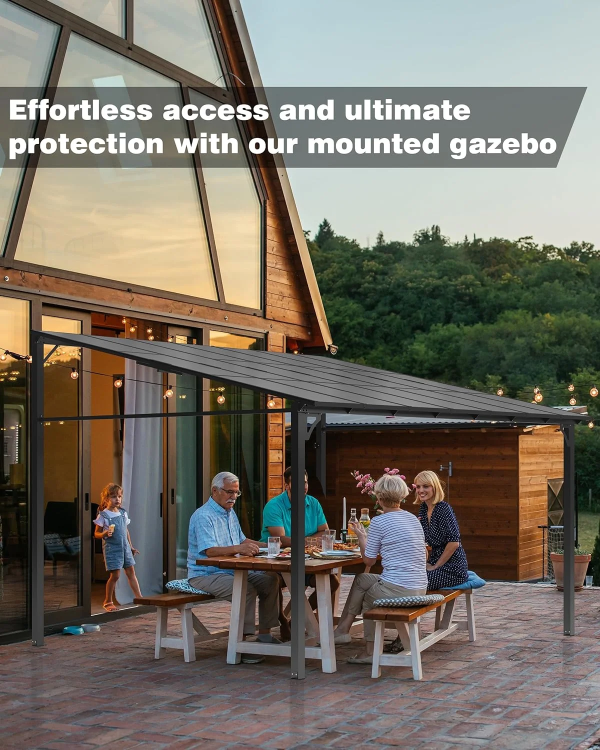 12'x20' Outdoor Hardtop Gazebo, Lean-to Pergola With Roof for Lawn Patio Deck Yard Party(12' x 20'/Grey) - Image 7
