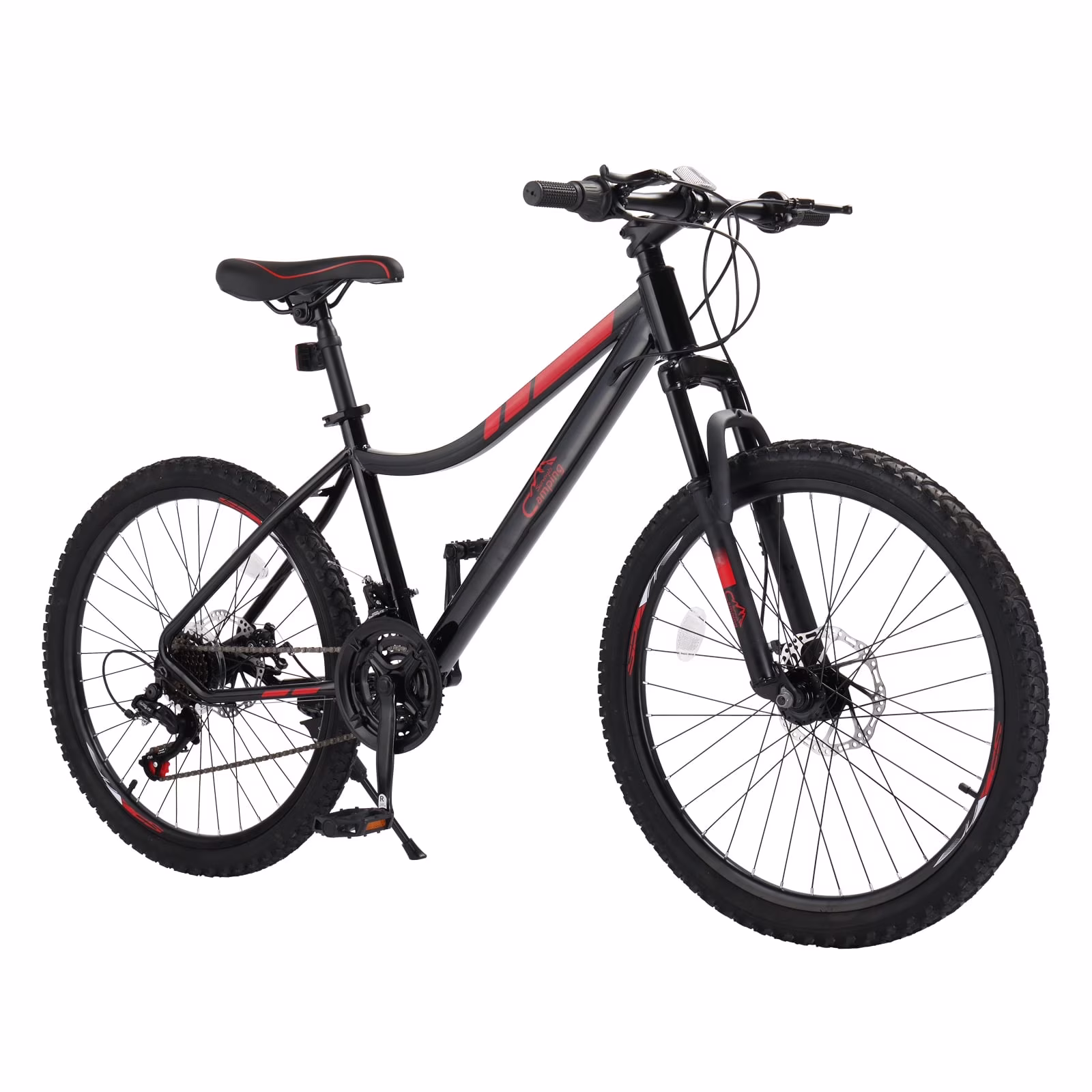 Ktaxon 24 Mountain Bike with Shimano 21 Speed, Disc Brakes, Black Red