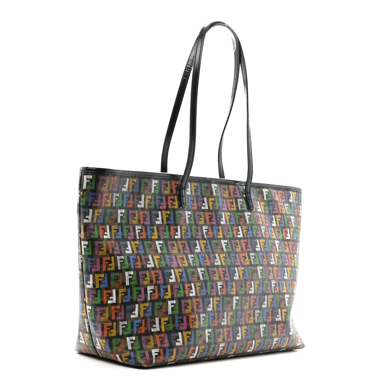 Zucca Spalmati Patent Zucchino Screen Print Medium Roll Tote Tobacco Multicolor Black